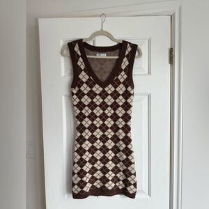 Hollister Brown and Cream Argyle Mini Dress